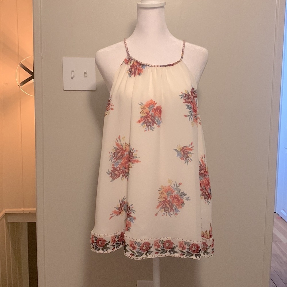 Joie Floral Gris Braided Silk Tank in Porcelain New Size Large - Picture 3 of 9